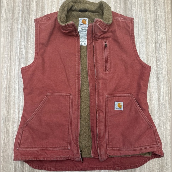 Vintage Carhartt Sherpa Lined Vest WV001 VRS Womens extra small Dusty Rose Pink - Picture 2 of 11
